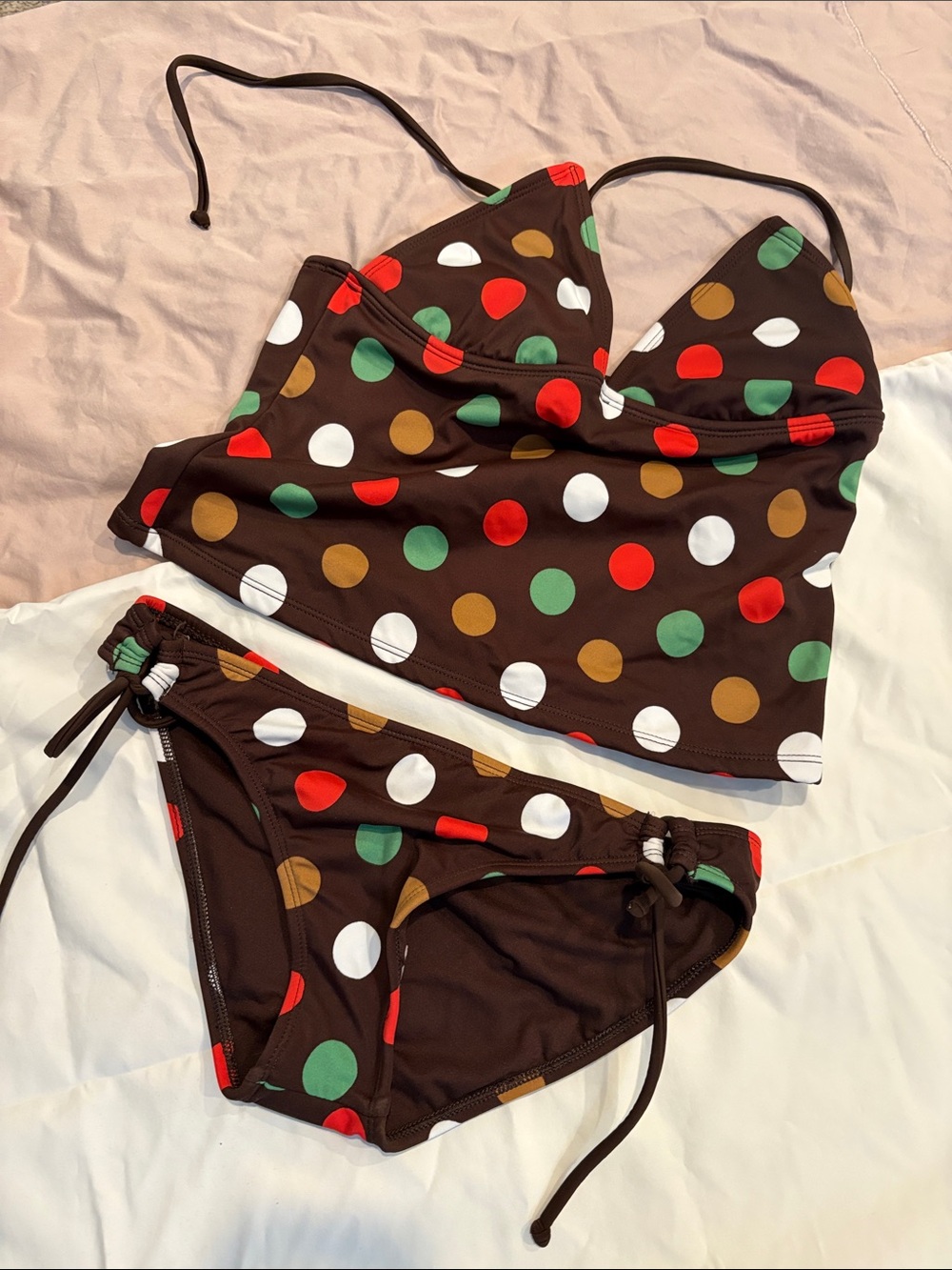 Polka Dot Brown Tankini Bikini Set - Brown Polka Dot Swimwear